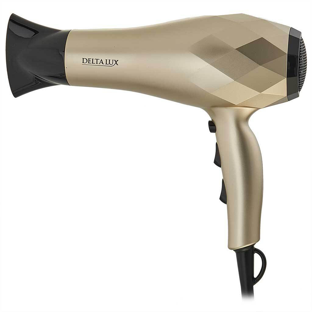 Фен электрический 2200 Вт с турмалиновой ионизацией DELTA LUX DL-0941 золотой с черным