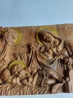 Освященная икона-панно "Рождество Христово" резная из дуба