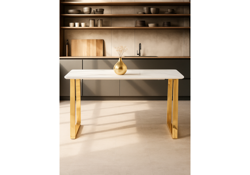 Керамический стол Woodville Селена 2 140х80х77 белый мрамор, золото