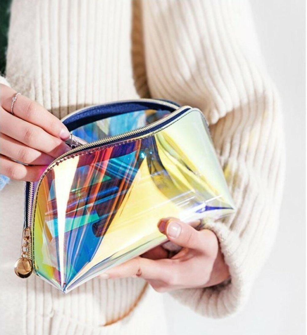 Косметичка-пенал прозрачная блестящая непромокаемая, золотистая