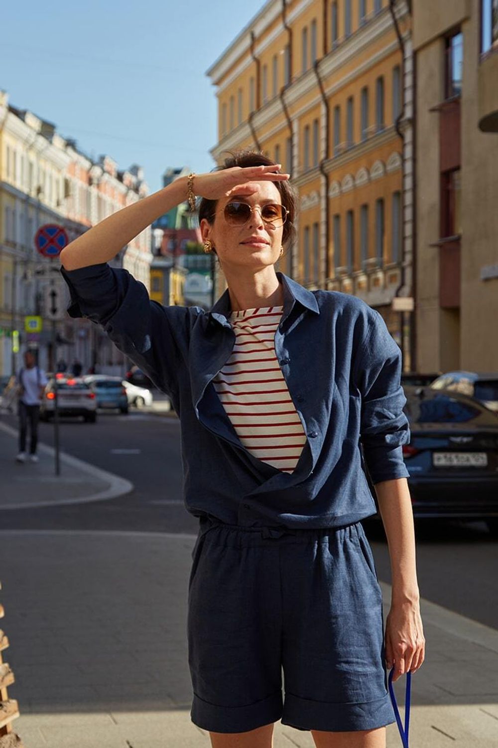 Шорты синие лен (размеры 42, 44)