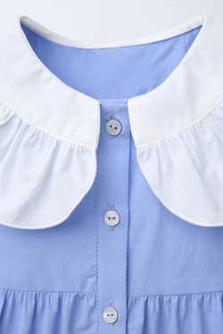 ZARA ЯРУСНОЕ ПЛАТЬЕ ИЗ ПОПЛИНА, СИНИЙ