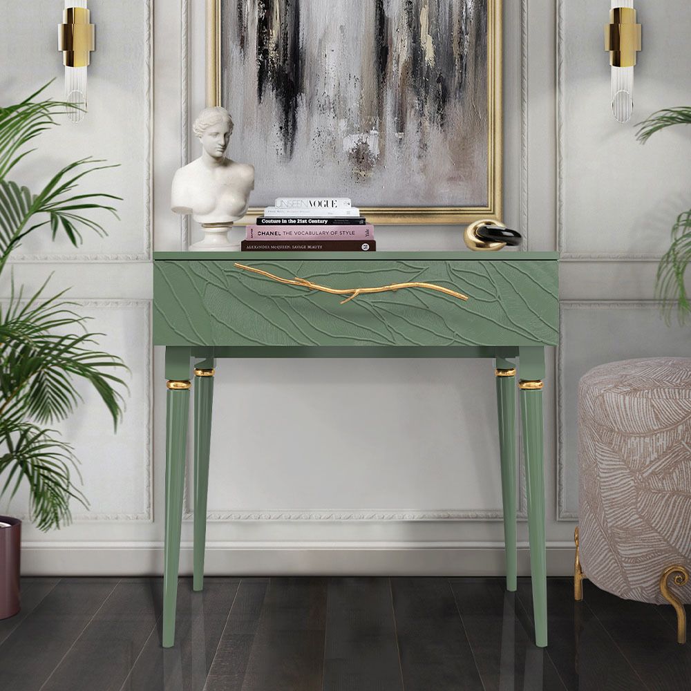 Консоль Арт Колор leaves Классик Голд Зеленый нефрит