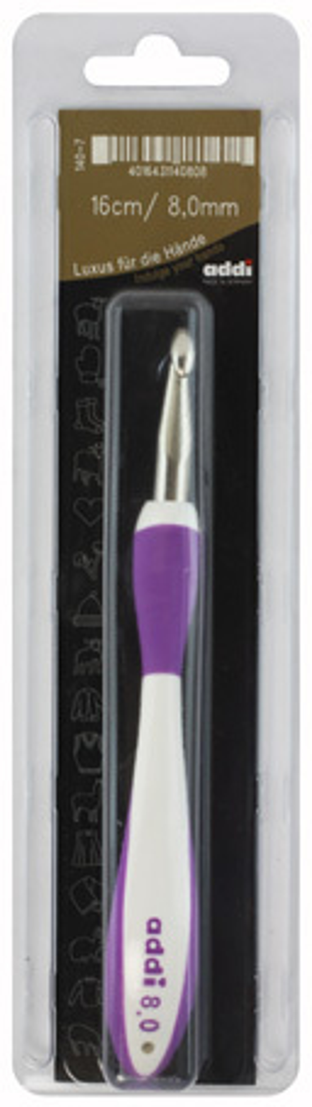 Крючок, вязальный с эргономичной пластиковой ручкой addiSwing № 8, 16 см