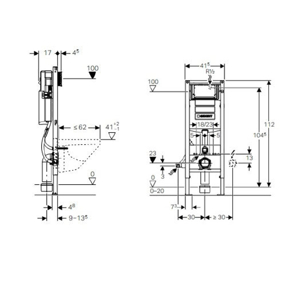 Узкая инсталляция для унитаза GEBERIT Duofix Sigma 111.361.00.5 схема
