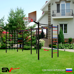 Уличная шведская стенка Sv Sport рукоход х 2 с комплектом турник прямой 2шт У50177К ("Лодочка"/Щит баскет/Кронш бокс/Сетка)