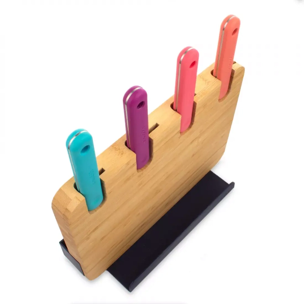 Набор кухонный 6 предметов: 4 ножа в подставке + доска разделочная 30х20см