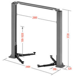 Подъемник электрогидравлический 4т 110-1900мм 2-х стоечный 220В верх.синхрон. (электр. спуск) GTE