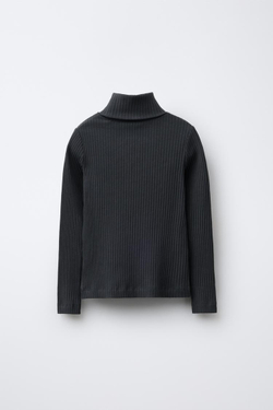 ZARA ФУТБОЛКА В РУБЧИК С ВОРОТНИКОМ-СТОЙКОЙ, АНТРАЦИТОВО-СЕРЫЙ