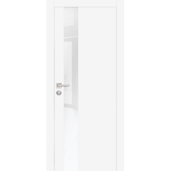 Межкомнатная дверь экошпон Profilo Porte PX-10 белая с алюминиевой кромкой с 2-х сторон стекло Lacobel белоснежный