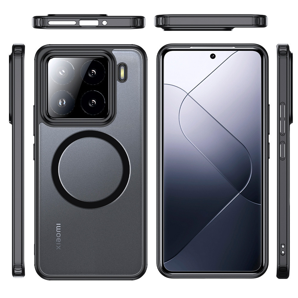 Чехол для Xiaomi 15 Pro с Магсейф черный с прозрачной матовой задней панелью WLONS