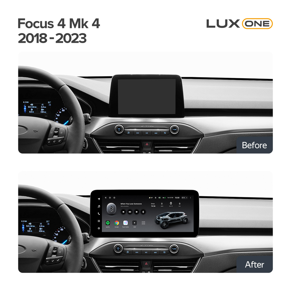Магнитола для Ford Focus 4 2018-2024+ - Teyes LUX ONE 360 монитор 12.3" 2K QLED на Android 10, CarPlay, 4G SIM-слот, 6/128 ГБ, 4 камеры в комплекте