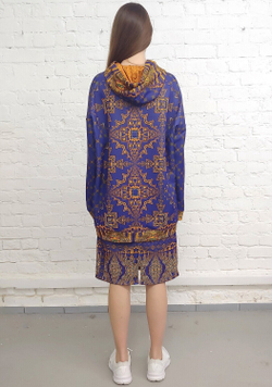 Худи "Золото на синем", по мотивам старинного русского орнамента