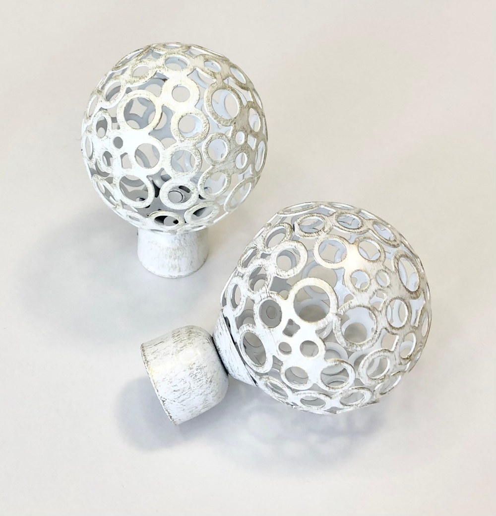Карниз кованый рифленый для штор "Шар ажурный" d20 мм однорядный, цвет белое золото