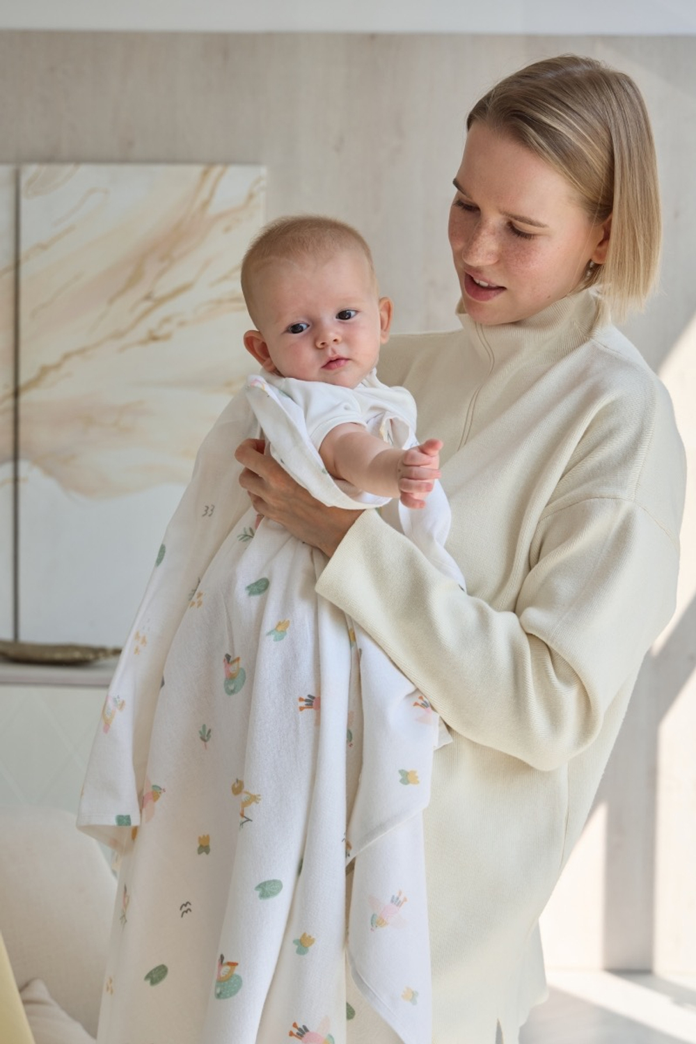 Пелёнки фланелевые BUBA KIDS, 3 шт., Утка мандаринка/Жёлтая пастель/Сливочный, 95х115