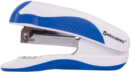 Степлер №10 Браунберг Джет Про до 12 листов, эргономичный, бело-черный/синий