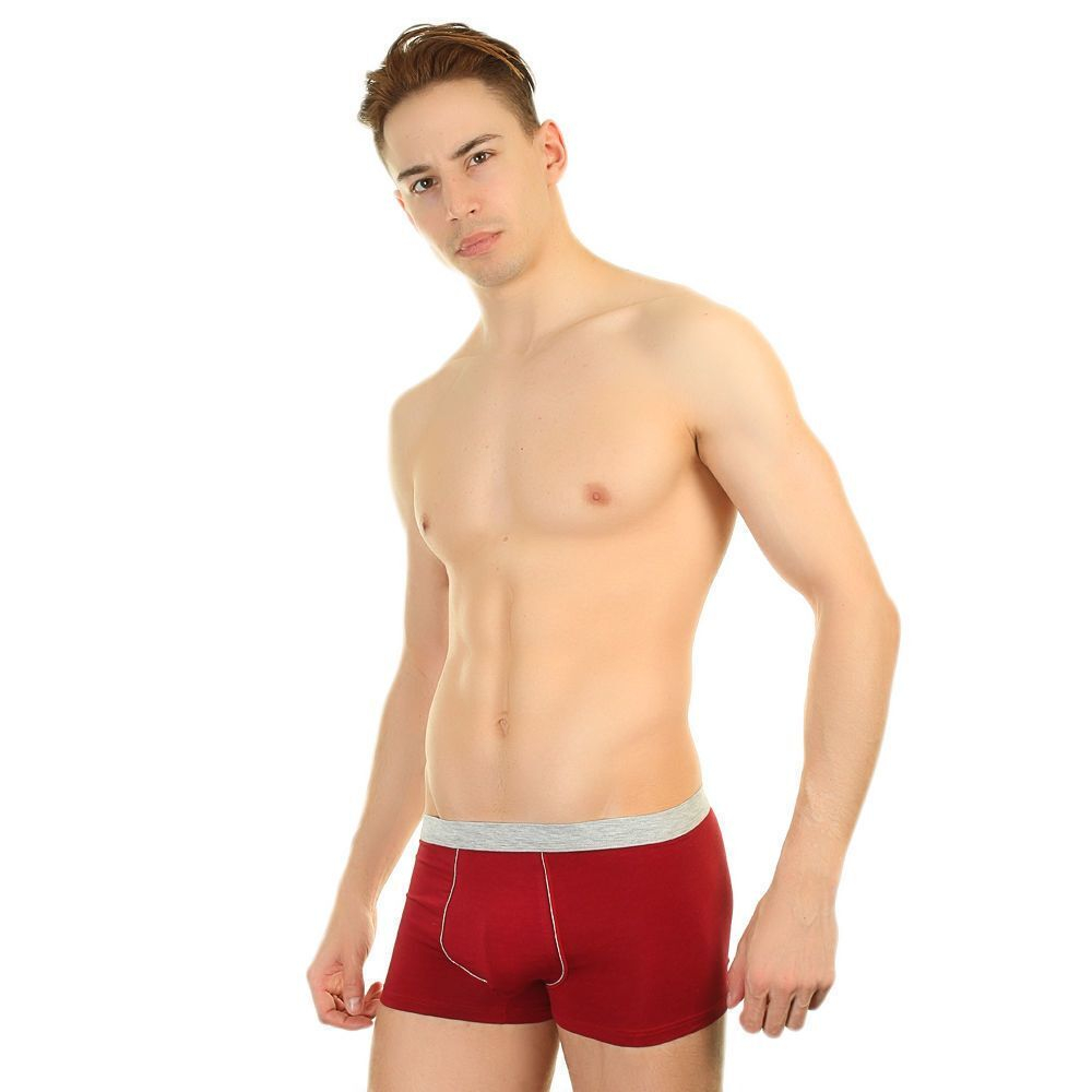 Мужские трусы-боксеры с меланжевой окантовкой и резинкой (Размер: M) (Цвет: красный)