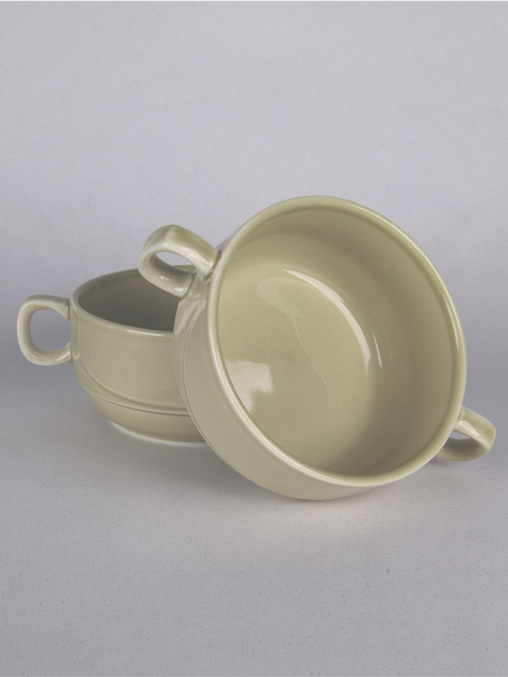 Бульонница супница с ручками фарфоровая тёмно-серый набор 2 шт в стиле акварель