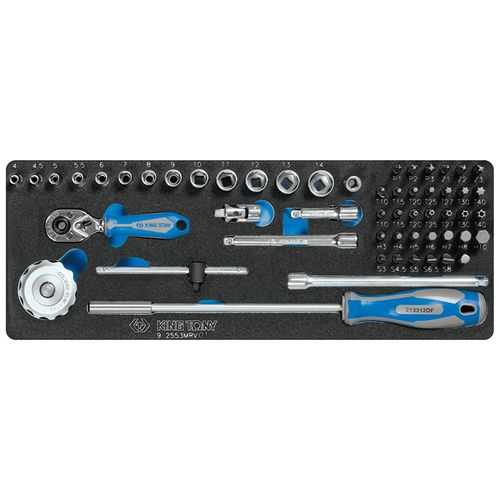 KING TONY (9-2553MRV01) Набор торцевых головок 1/4" с принадлежностями, ложемент, 55 предметов