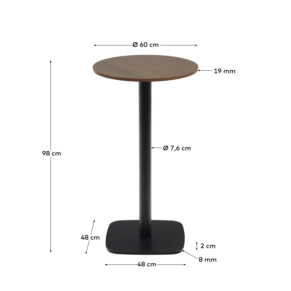 Dina Высокий круглый стол из меламина с ореховой отделкой и черной металлической ножкой  Ø60x96