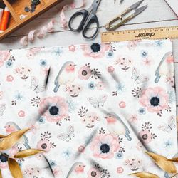Ткань поплин акварельные нежные птички