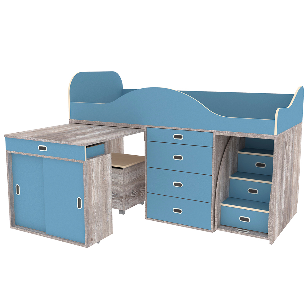 Кровать-чердак КарИВи Малыш Люкс Бетон Светло-синий, голубой