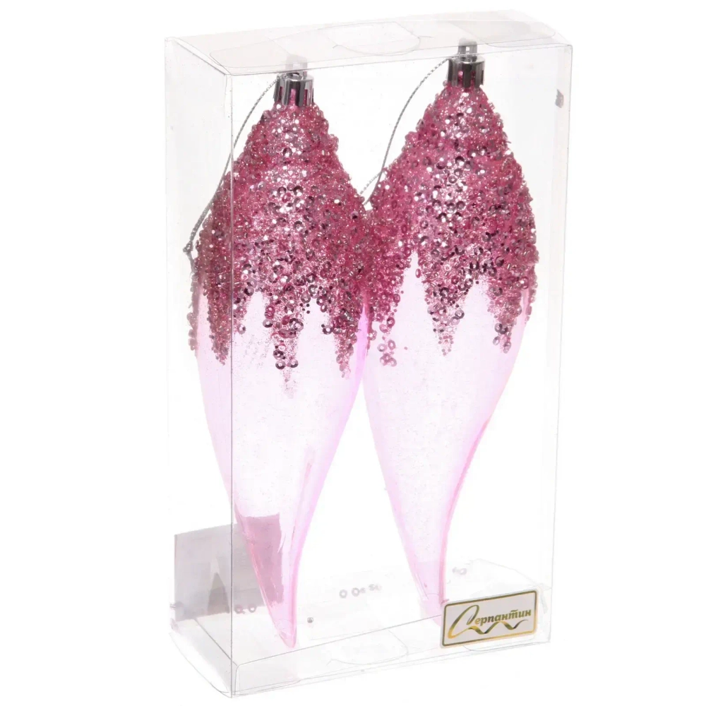 Елочные игрушки «Волшебная сказка» 5.4*5.4*19.5 см (набор 2 шт), Розовый