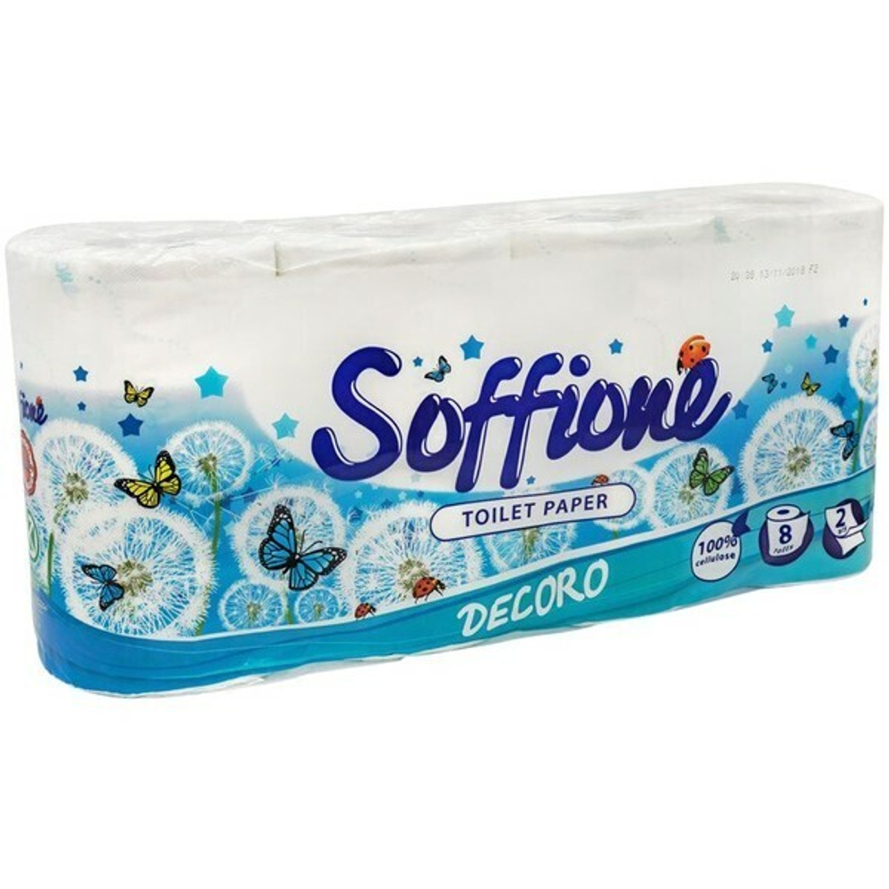 Бумага туалетная SOFFIONE Decoro Blue 2 сл., 8 рул.