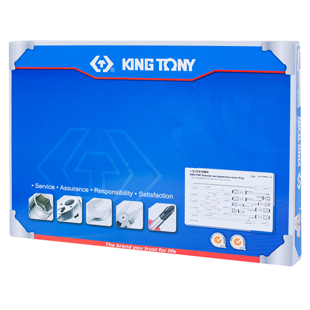 KING TONY (9-31919MR) Набор отверток, съемник клипс и гибкий магнит, ложемент, 19 предметов