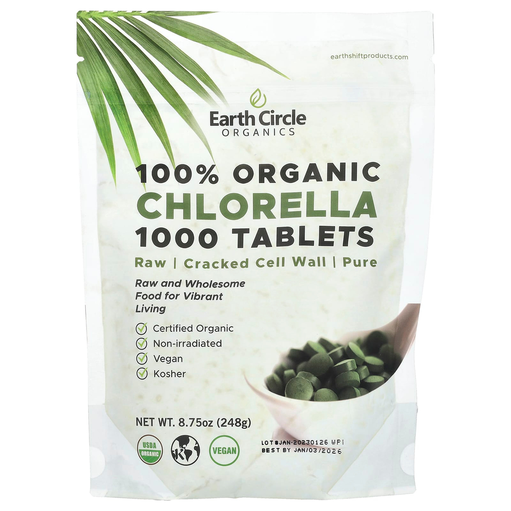 Earth Circle Organics, Таблетки 100% органической хлореллы, 1000 таблеток, 8,75 унций (248 г)
