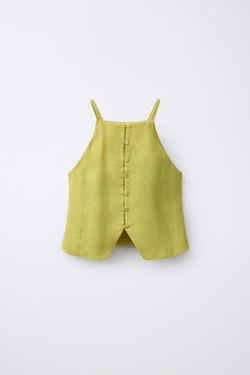 ZARA ТОП ИЗ 100% ЛЬНА, ОЛИВКОВЫЙ