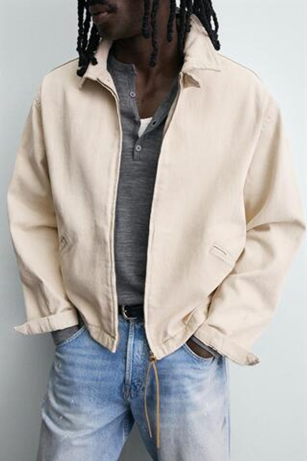 ZARA ДЖИНСОВАЯ КУРТКА НА МОЛНИИ, ПЕСОЧНЫЙ