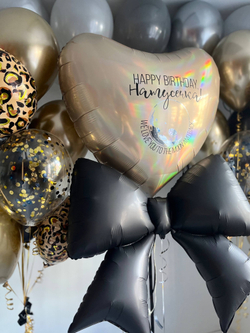 Воздушные шары на день рождение стильные леопард/черный/золото/бант №3729