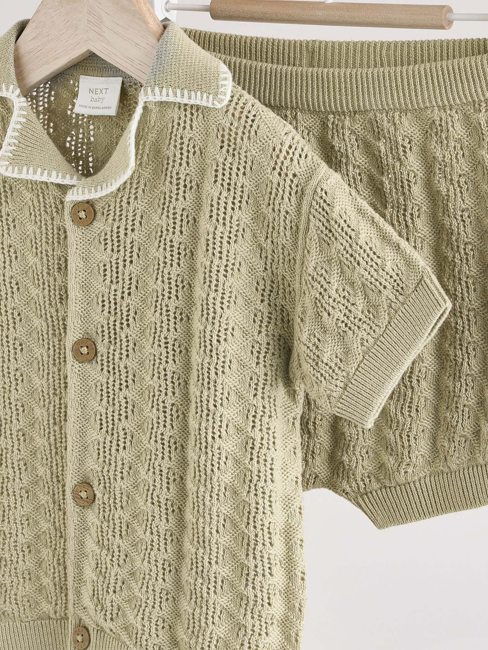 Рубашка и шорты вязаные в комплекте для малышей Next E81-347, Хаки