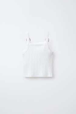 ZARA ТОП В РУБЧИК С БРЕТЕЛЯМИ И ПРЯЖКАМИ, ЭКРЮ