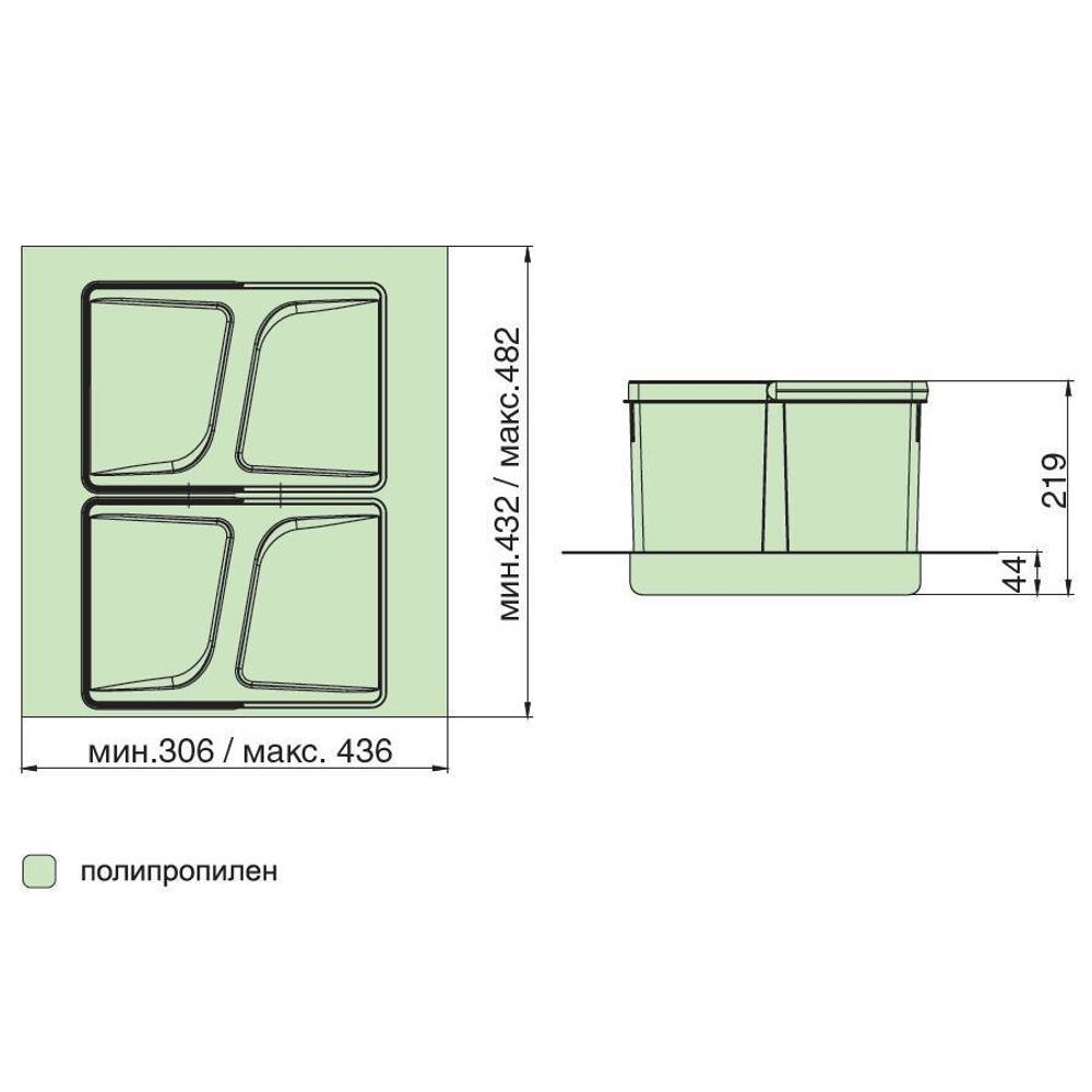 Система хранения в базу 500, H.216мм (ведра: 2х12л), цвет темно-серый