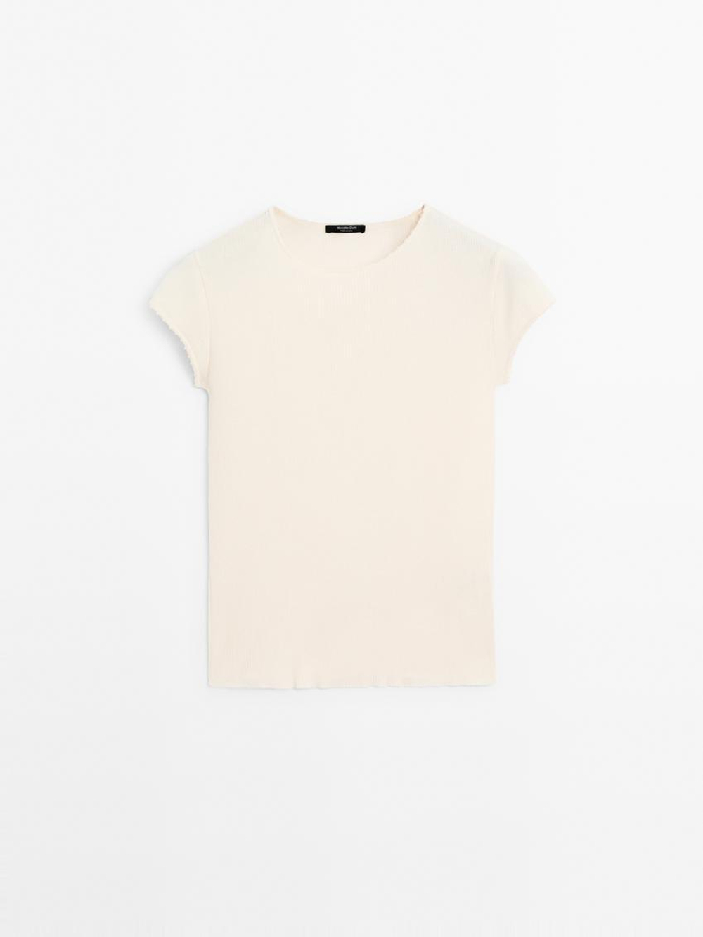 Massimo Dutti Футболка из 100% хлопка с коротким рукавом, натуральный, кремовый