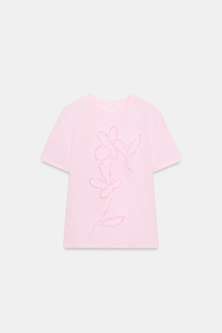 ZARA ФУТБОЛКА С ЦВЕТОЧНЫМ РЕЛЬЕФОМ, РОЗОВЫЙ