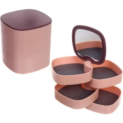 Органайзер для хранения с зеркалом «ПИОНТО», цвет пудровый, 12*11см (упаковка коробка)