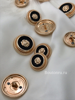 Пуговицы золотистые с розой и черной серединкой