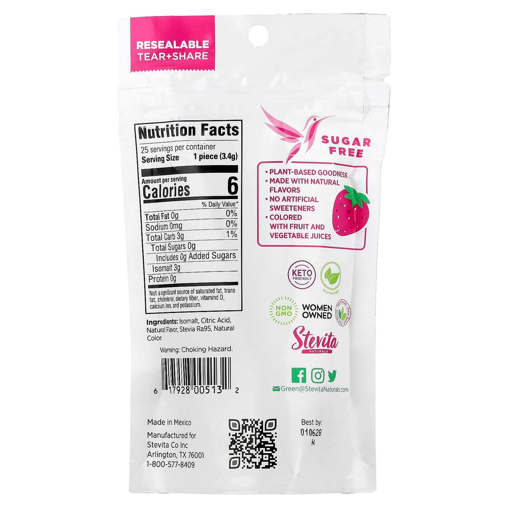 Stevita, Naturals, леденцы без сахара, клубничный вкус, 85 г (3 унции)