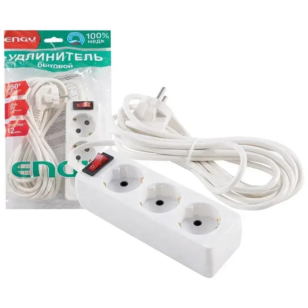 Удлинитель с выключателем ENGY Гранд 5мроз с/з (ПВС 3,75)