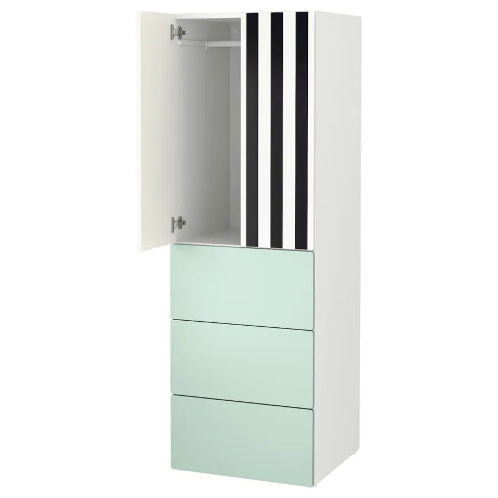 Гардероб - IKEA SMÅSTAD / PLATSA /SMАSTAD / СМОСТАД/ ПЛАТСА ИКЕА, 181х60 см, белый/бирюзовый