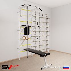 Шведская стенка Sv Sport усиленная 6940 (Турник стандарт/Брусья/Стойка/Скамья/Канат/Кольца/Канатный лаз)