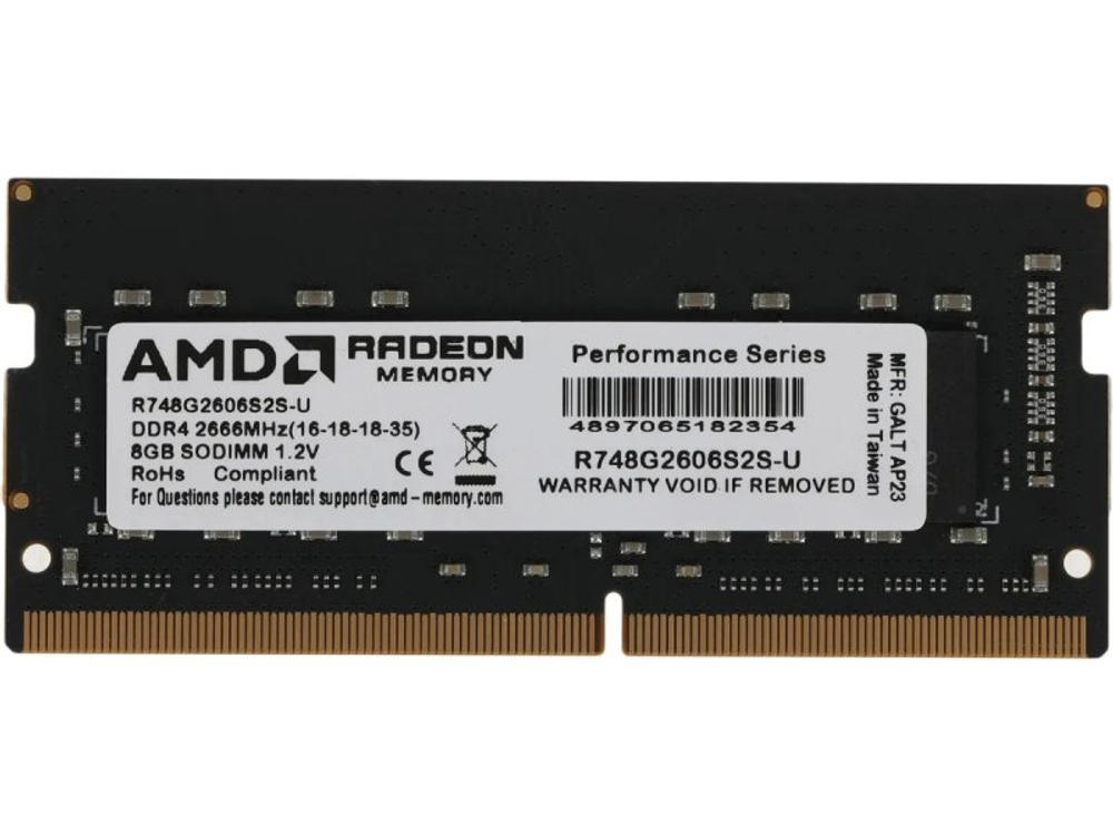 Оперативная память AMD Radeon R7 Performance R748G2606S2S-U, DDR4 1х 8ГБ 2666 МГц, SODIMM, RTL