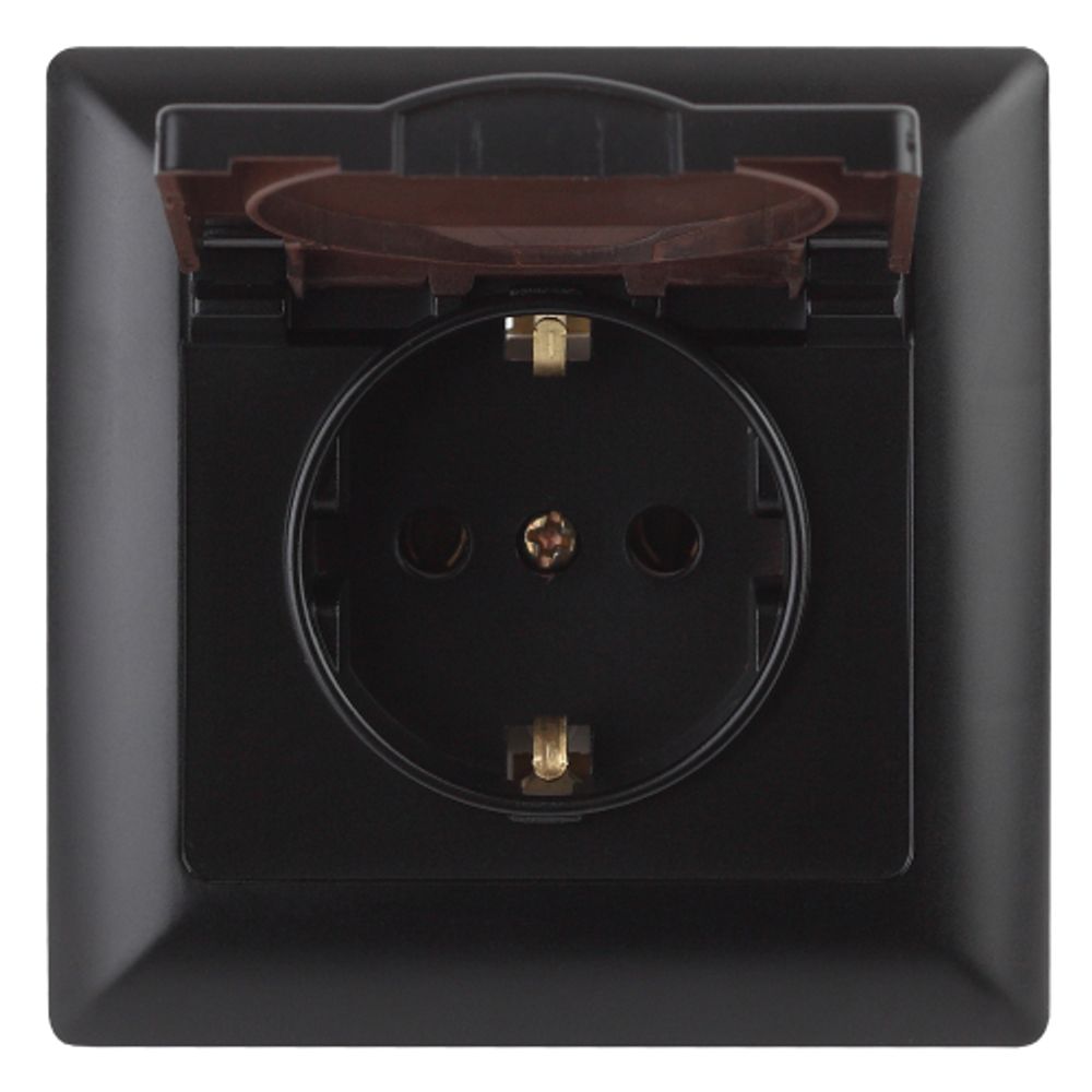 Розетка Intro Solo 4-203-05 с заземлением 2P+E Schuko с крышкой, 16А-250В, IP20, СУ, антрацит