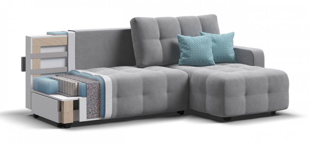 Угловой диван Денди Велюр Монолит сталь