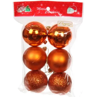Новогодние шары 6 см (набор 6 шт) «Микс фактур», Янтарь (пакет)