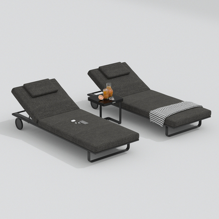 Шезлонг Ideal Patio КОСТА на колесах, каркас карбон алюминий + тик, матрас маренго (с подушкой)