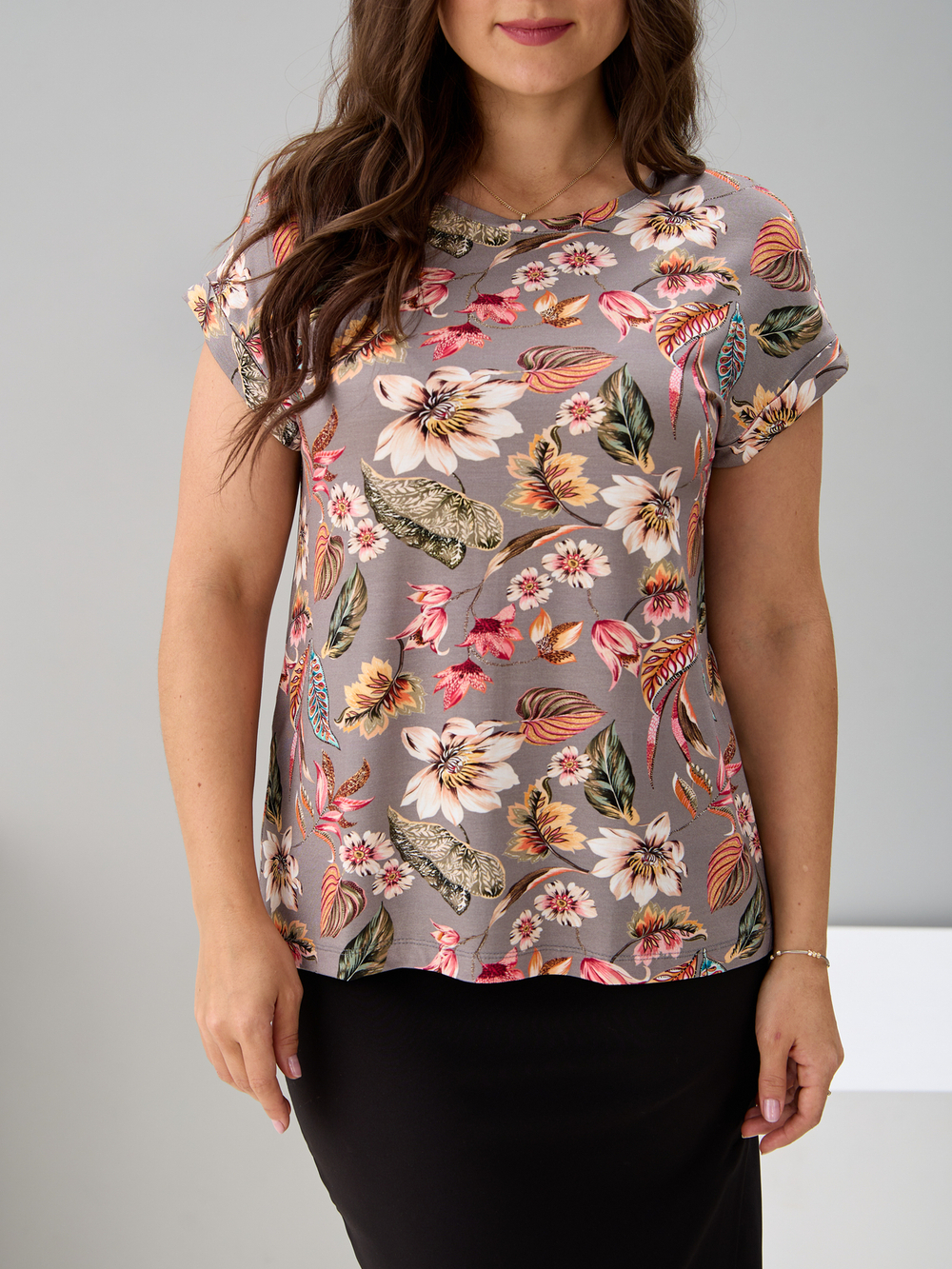 Футболка Фв-104/серый-тропическиелистья